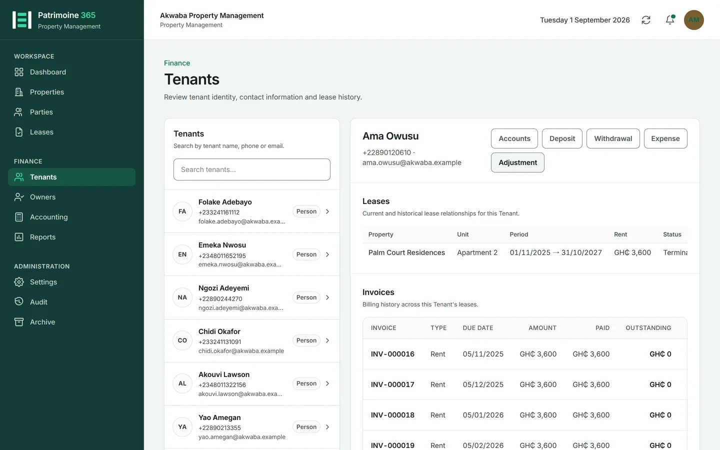 The nightly run raises the next invoice as each period comes round, numbered in sequence.
