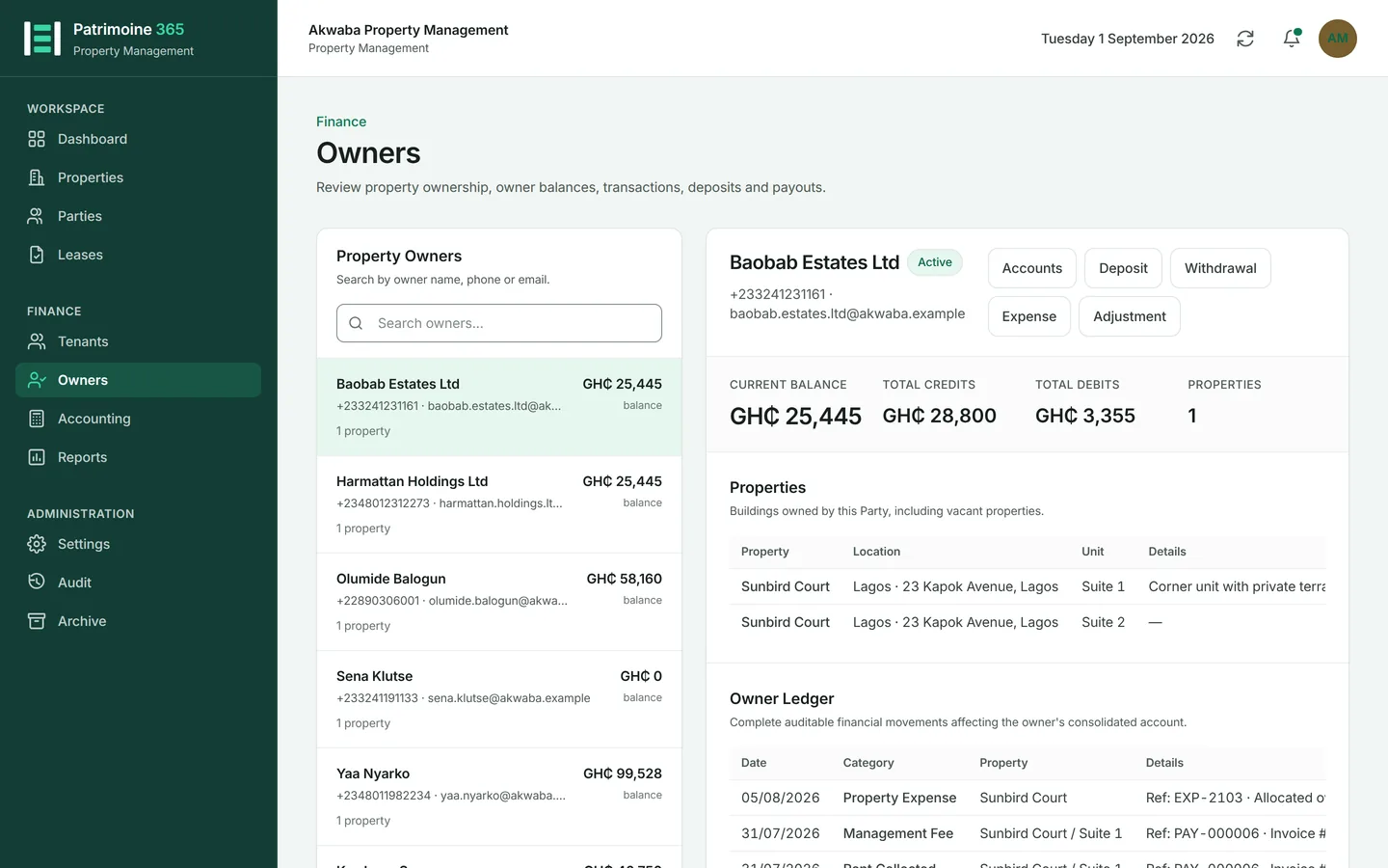 The account shows what has been earned, what has been charged, what has already been paid out, and what remains available.