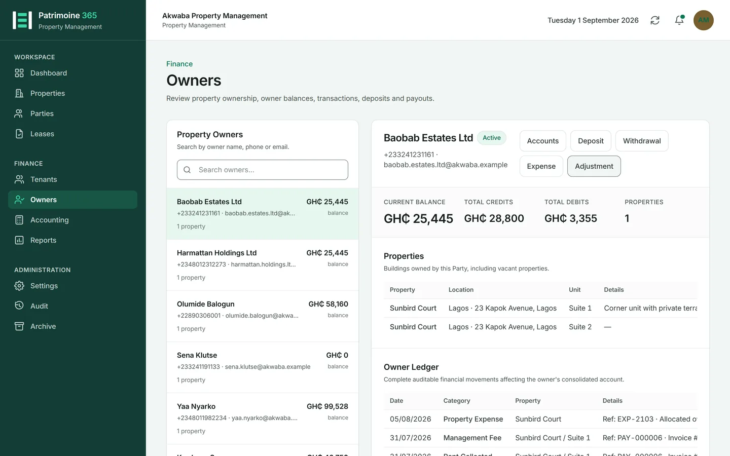 Open Owners and select the owner.