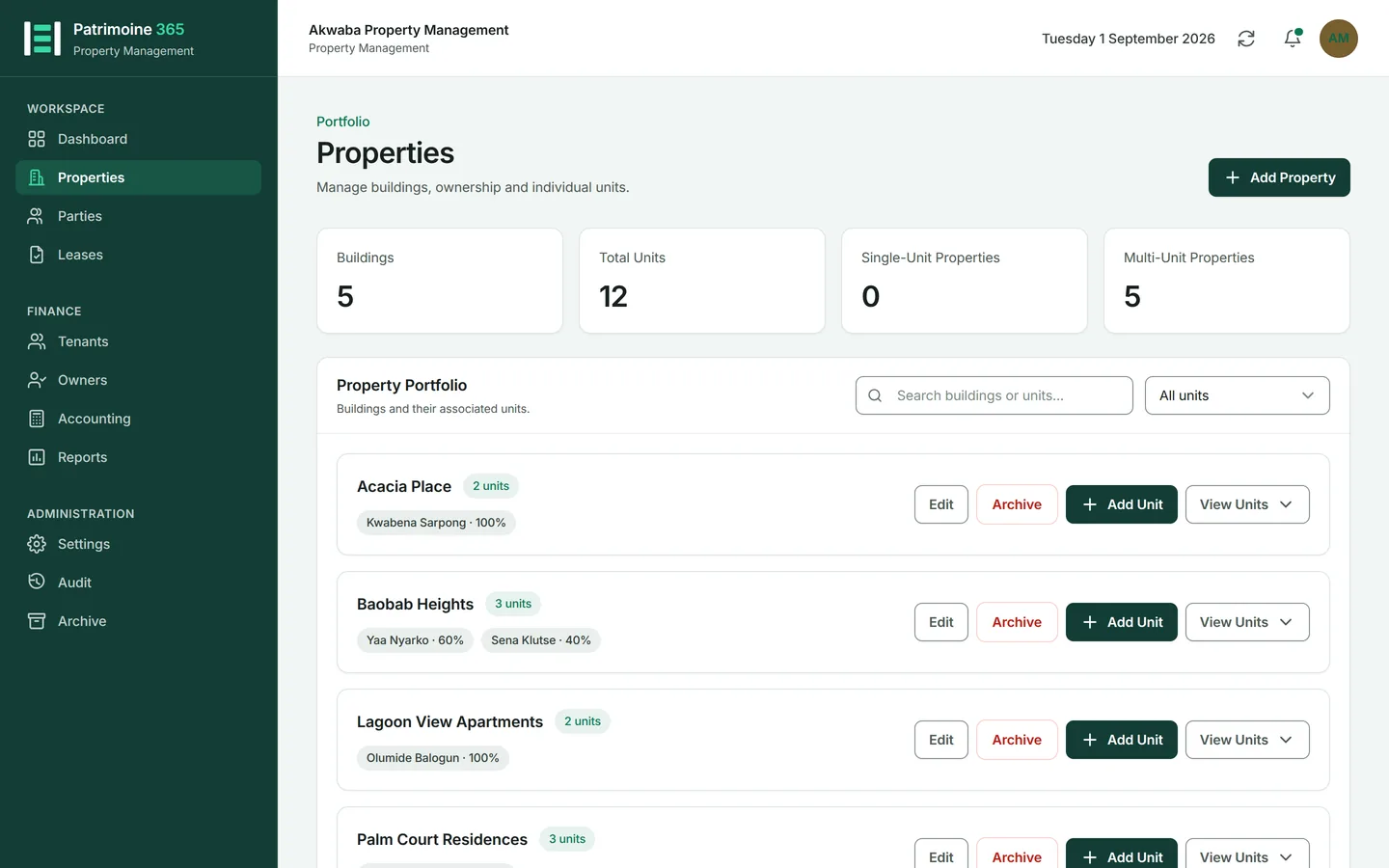 Open Properties from the sidebar and press Add Property.