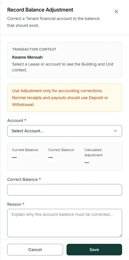 Choose the account and enter what the balance should be.