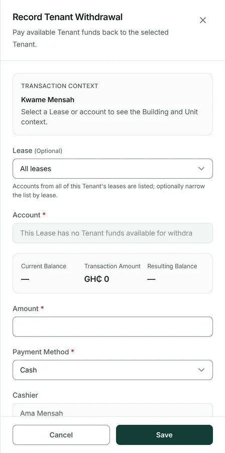 Choose the account the money comes from and enter the amount.