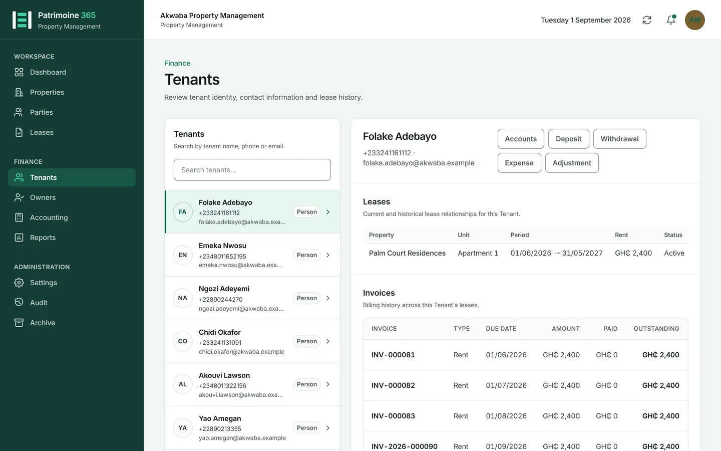 Open Tenants and select the tenant.