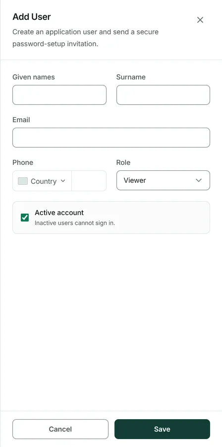 Enter their name and email address, and choose the role they should have.