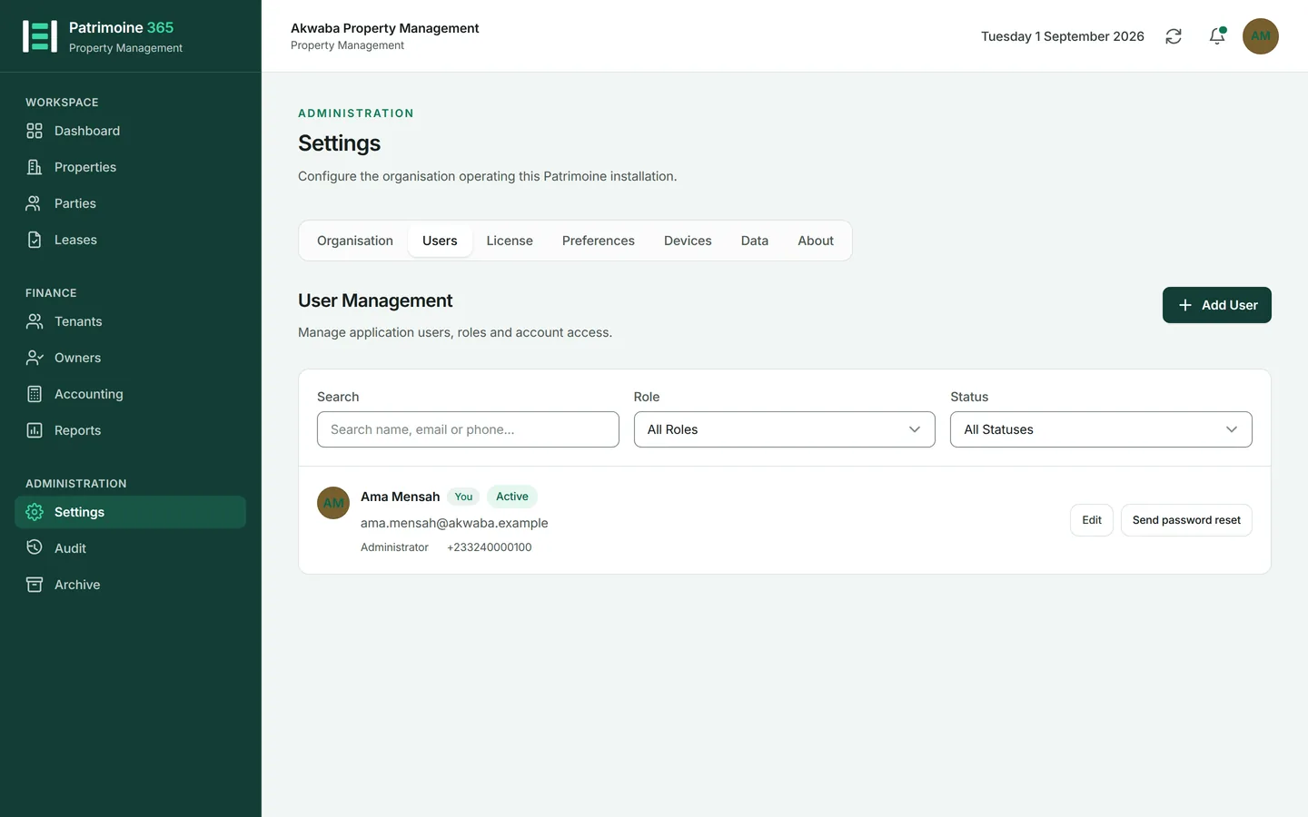 Open Settings and choose the Users tab.