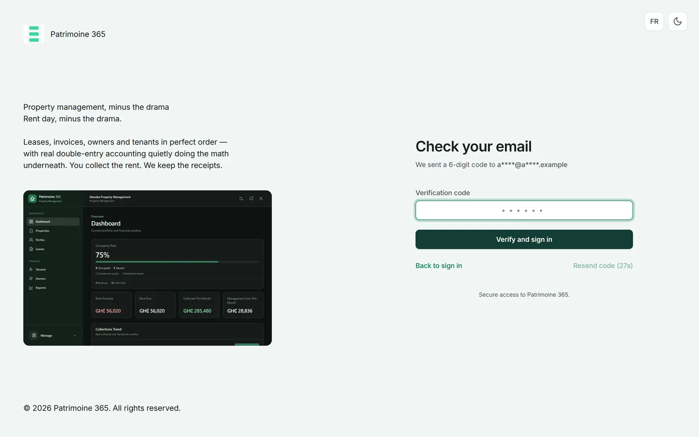 Saisissez le code et appuyez sur Vérifier. Le code est valable quelques minutes et pour une seule connexion.