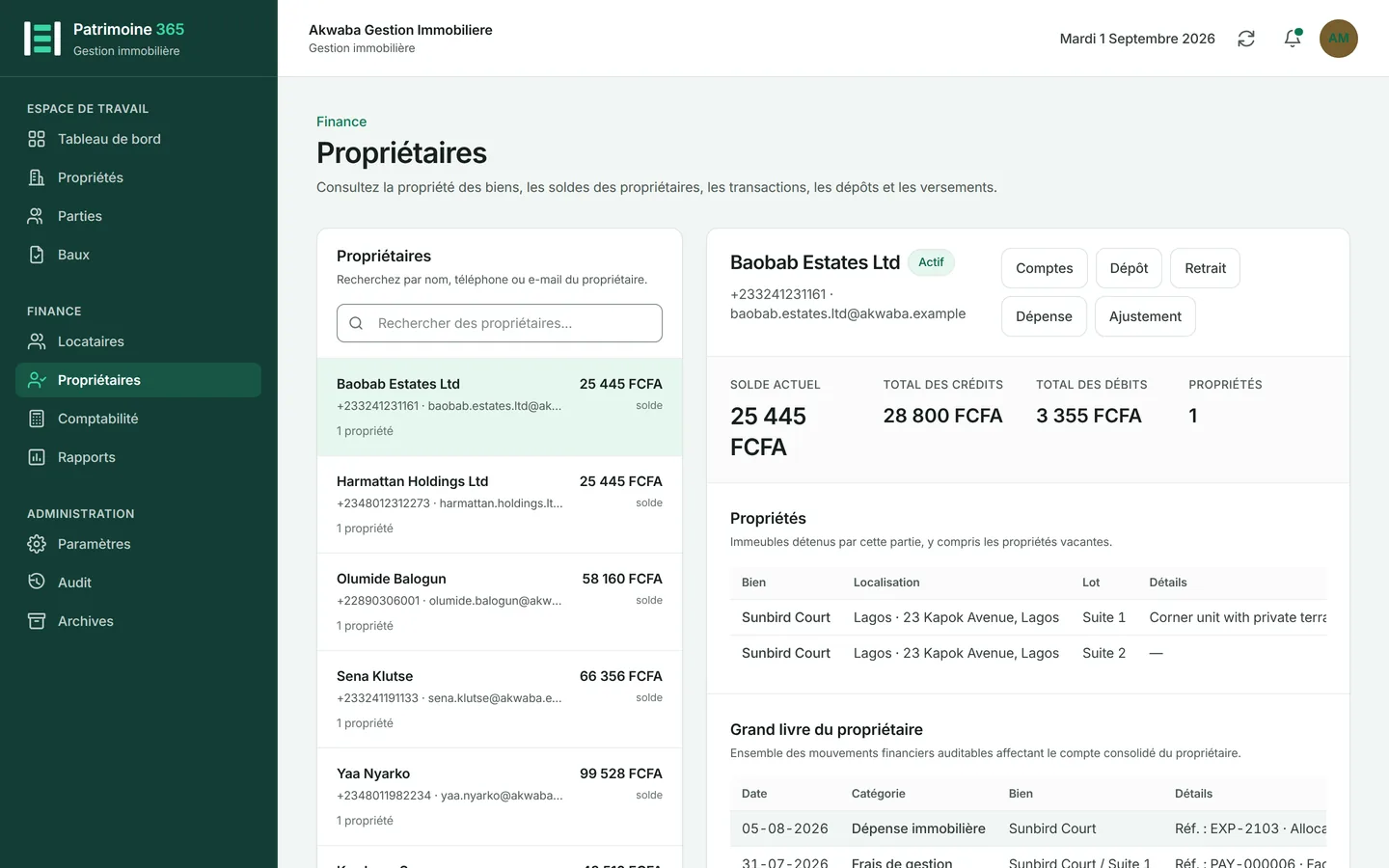Ouvrez Propriétaires et sélectionnez le propriétaire.