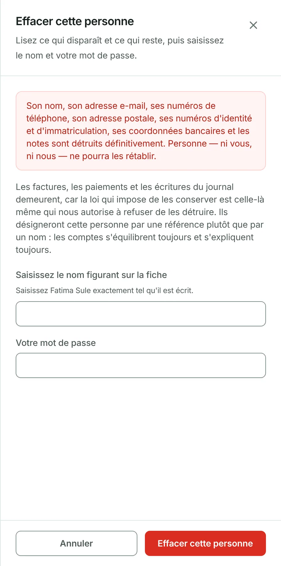 Ouvrez Parties, trouvez la personne et appuyez sur Effacer.
