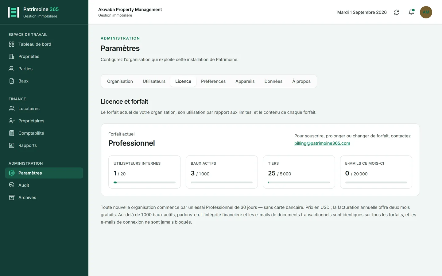 Ouvrez Paramètres et choisissez l'onglet Licence.