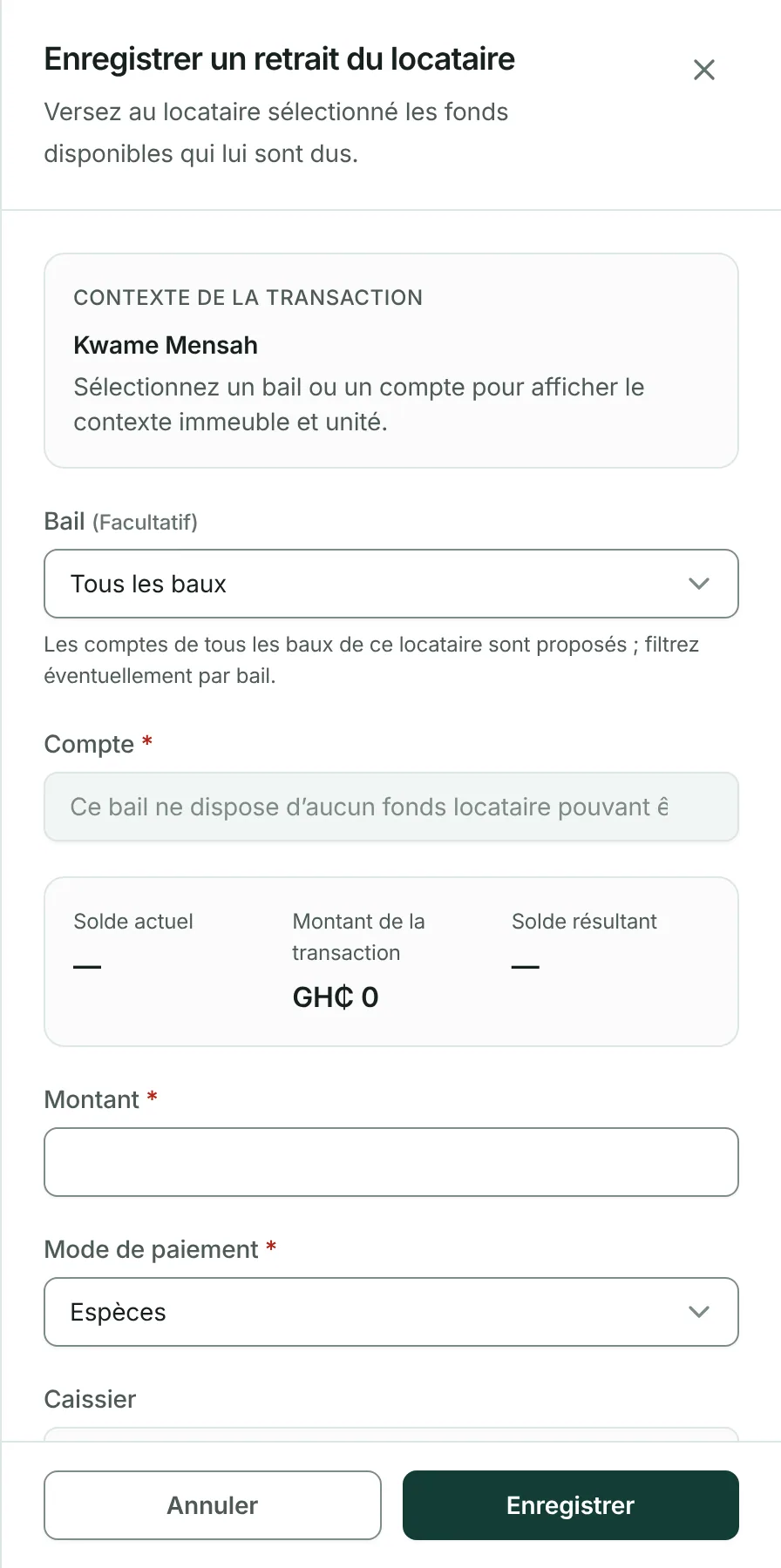 Choisissez le compte débité et saisissez le montant.