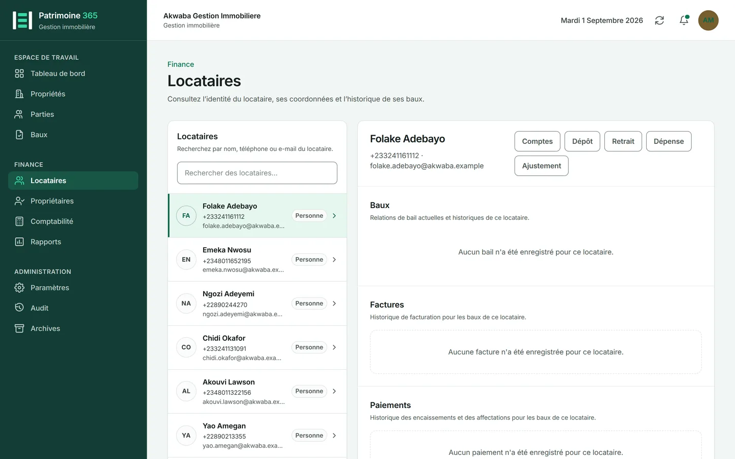 Ouvrez Locataires et sélectionnez le locataire.