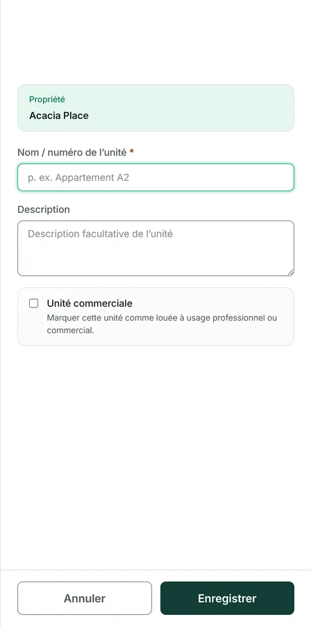 Donnez un nom ou un numéro à l'unité, et une description si elle aide à la reconnaître.